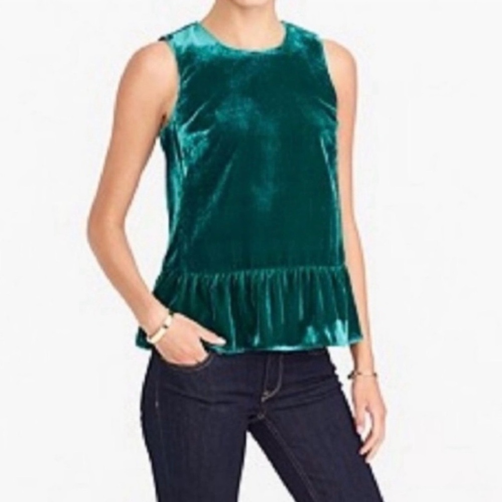 J.Crew Factory Green Velvet Peplum Top Size 6